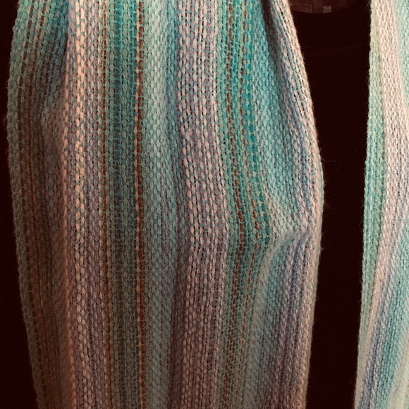 Alpaca Scarf in Teal, mint green, grey and brown - Picture 3 of 10